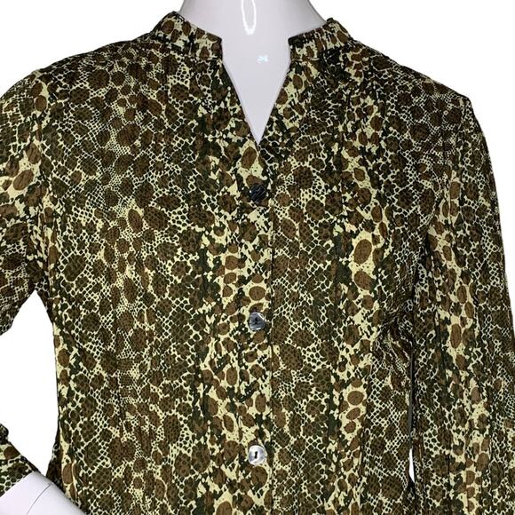 Kim Rogers Top Button Down Size M Brown Animal Print - Picture 2 of 13